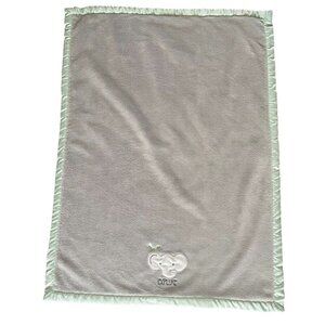 Just Born Baby Blanket Explore Elephant Bird Satin Binding Gray Mint Green White